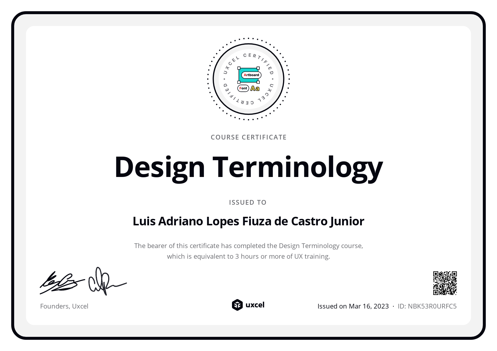 Luis Adriano Lopes Fiuza de Castro Junior's certificate